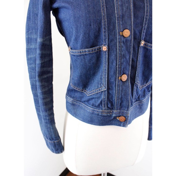 Madewell Denim Jean Plaid Insert Trucker Jacket Size XXS 2XS Cropped Fall - Picture 4 of 8